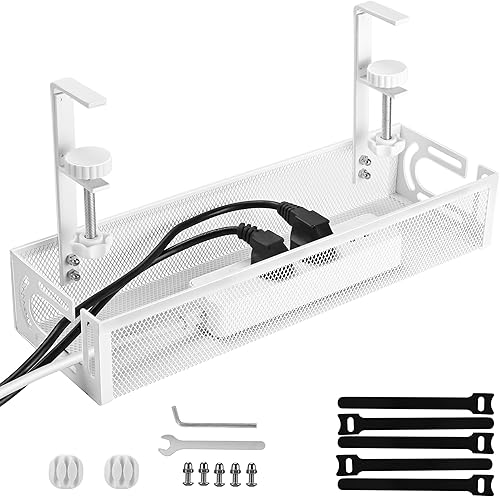 Miniatura 9 de Bandeja de gestión de cables debajo del escritorio pequeña – Organizador de cables con montaje por abrazadera y gestión de cables debajo del