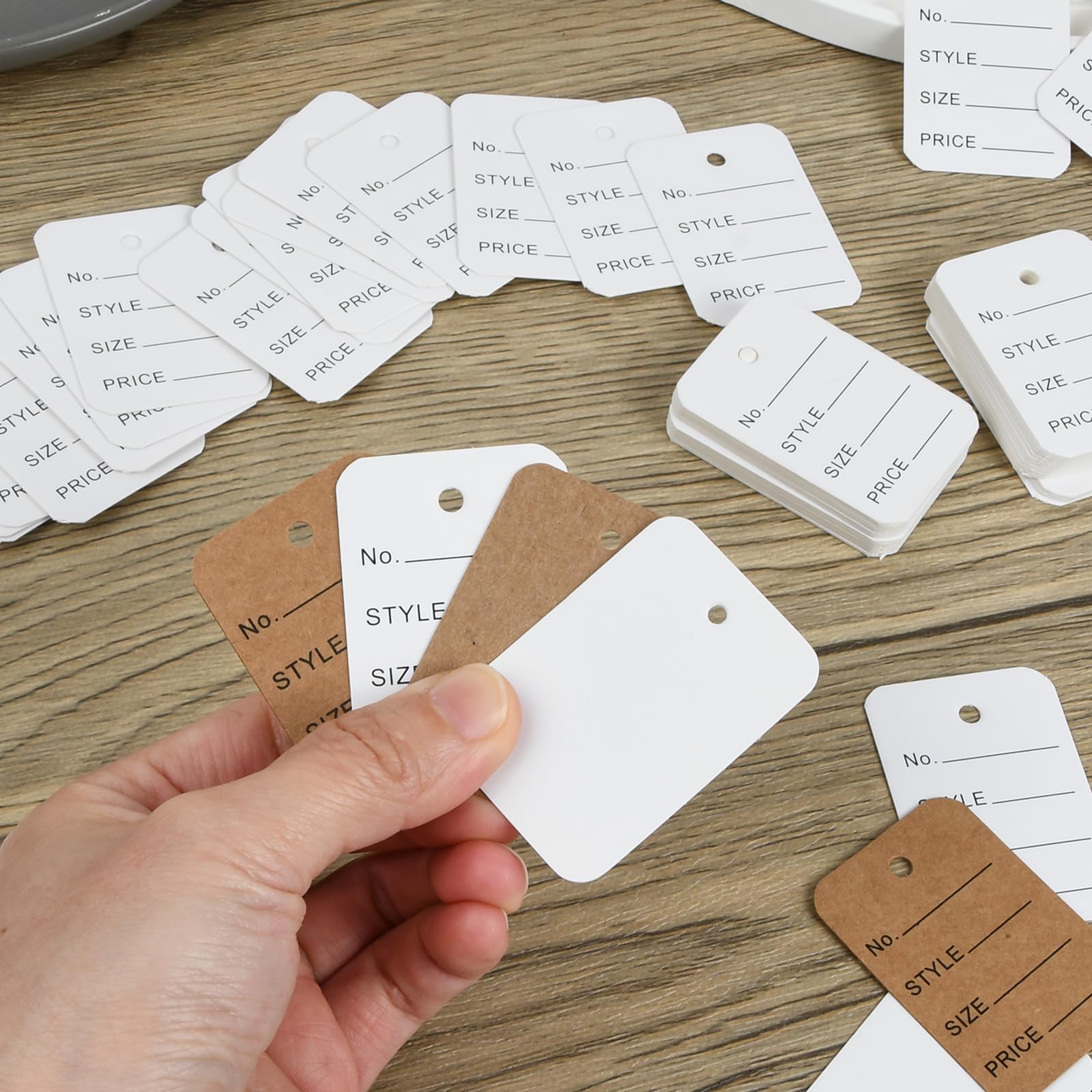 1000 Etichette Prezzo In Cartone Kraft - 3.5x5 Cm, Vuote, Perforate, Per Gioielli E Abbigliamento - Foto 3