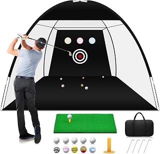 Golf Practice Net, 10x7ft Hitting Net for Backyard Driving, Chipping & Swing with Targets - Includes 1 Mat, 10 Balls, 1 Bag | Accessories for Men, Indoor/Outdoor/Home Use