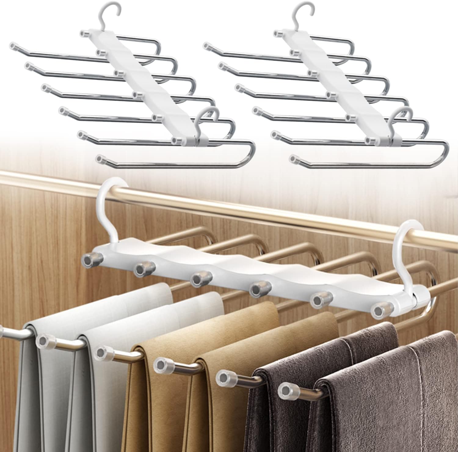 FainFun Hosenbügel Platzsparend - 2 Stück 6-fach Hosenhalter