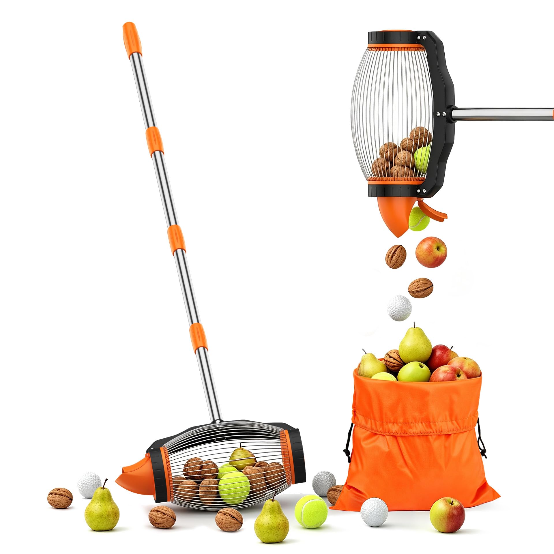Raccoglitore di noci con manico telescopico, raccogli noci, raccogli frutta per noci, mele, ghiande e frutti di cavo, rullo noci, raccogli palline e raccogli mele