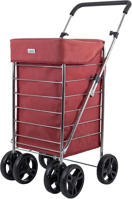 Shopping Trolley on Wheels | Alexander Graham 6 Wheel Model | New Easy Fold Frame | Large Shopping Cart with Front Swivel Wheels Makes it Light and Easy to Use Great for Mobility (Royal Red)
