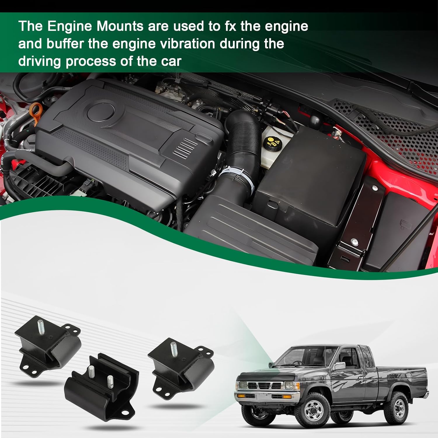 SCITOO Front Engine Motor and Rear Transmission Mount Set for Nissan D21 1986-1994, A2718 A2719