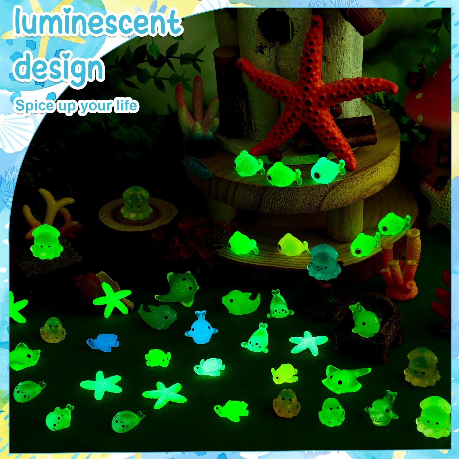 Vergissmeinnicht 150PCS Glow in The Dark Mini Ocean Animals Figurines 8 Styles Luminous Resin Sea Creatures Miniature Figures for Aquarium Fairy Garden Dollhouse Micro Landscape Party Decor - Image 4