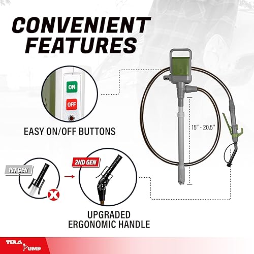 Miniatura 17 de TERA PUMP Bomba de transferencia de combustible portátil TRCDM de 2ª generación con boquilla de control de flujo (2.6 galones/minuto), tubo