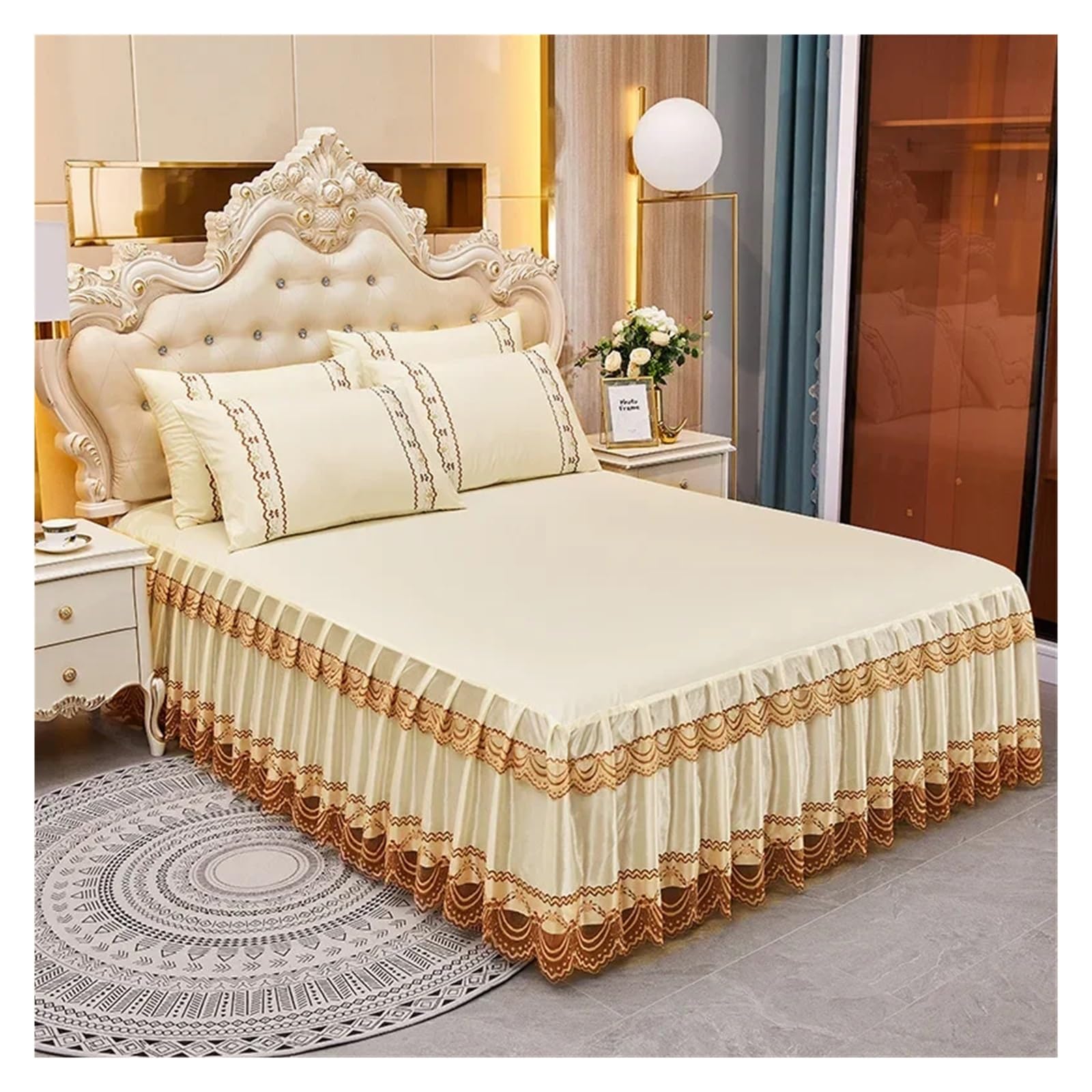 Lace Ruffled Bedroom Bed Skirt Non-slip Mattress Cover Bedspread King Size(Color 8,1PC 150x200cm)