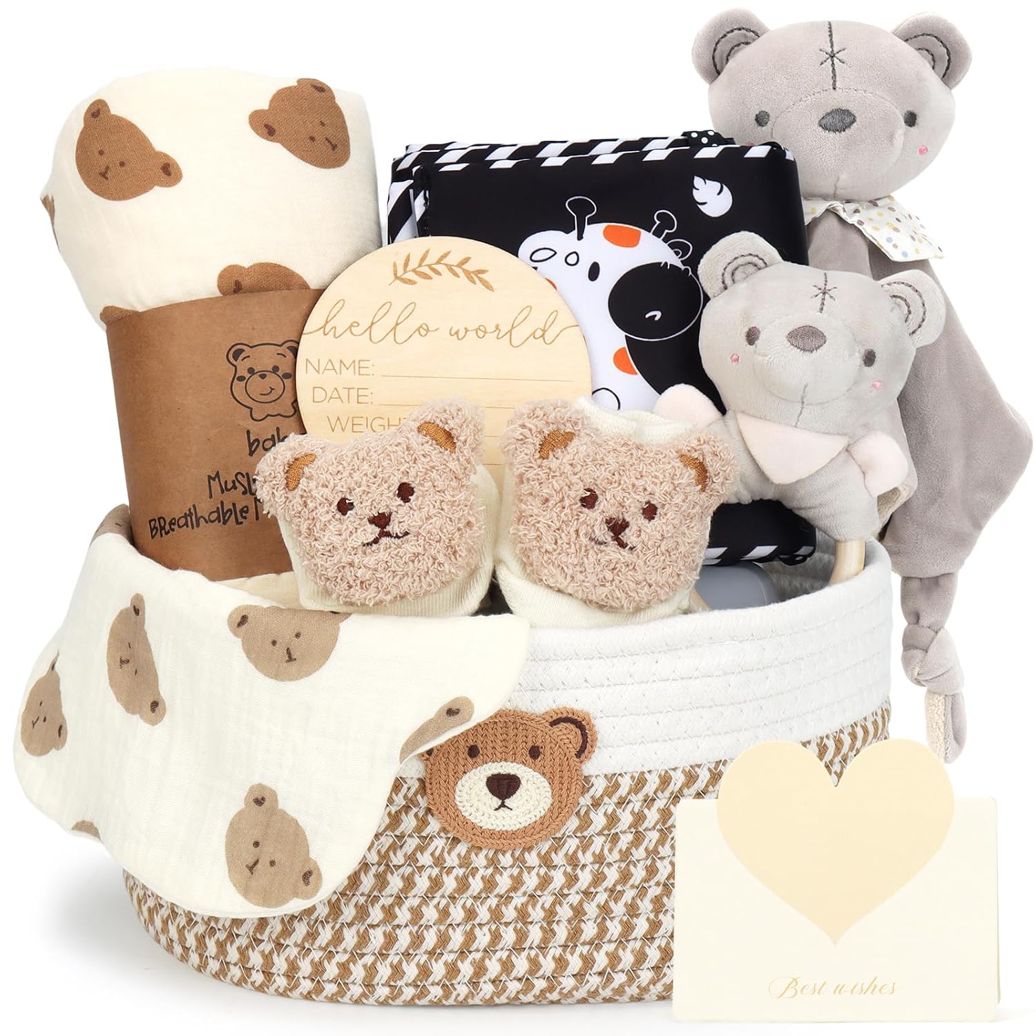 Newborn Gift Baby Gift Set for Boys/Girls Sensory Book Baby Blanket Wrap Socks Rattle Bib Milestone Cards Baby Birth Gift Baby Shower
