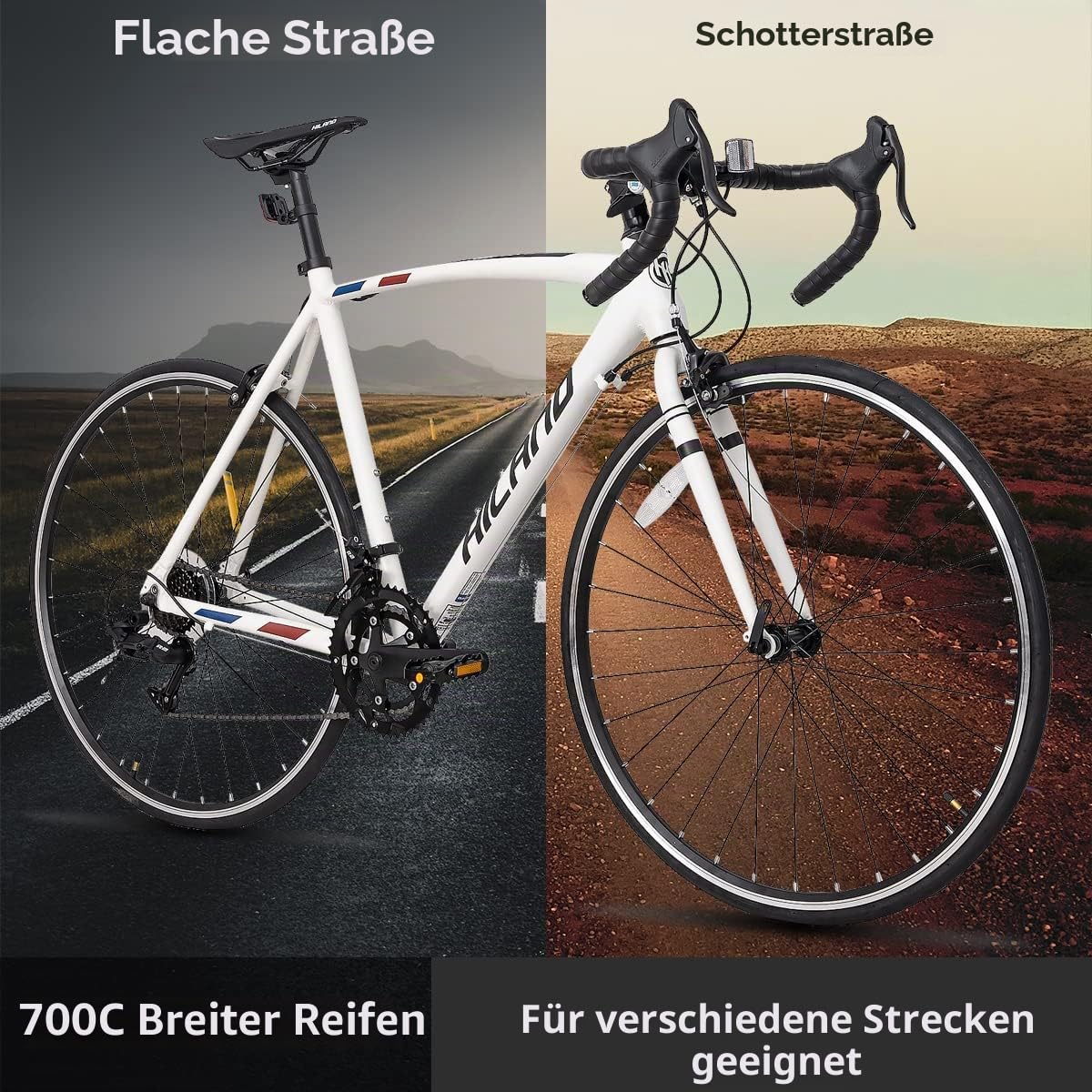 Hiland 700c Rennrad, 14 Gänge, Leichter Aluminiumrahmen, 28 Zoll, Rahmengröße L, City Commuting für Männer und Frauen, Weiß