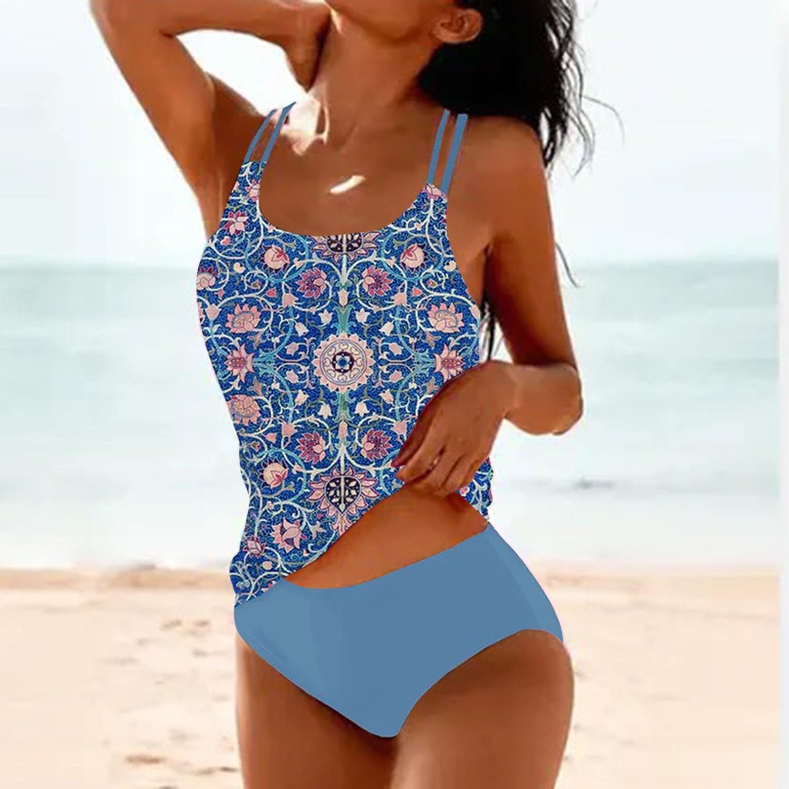 Tankini Ensembles De Maillots De Bain Femme 2 Pieces Gainant Ventre Plat Shorty Ensemble Taille Haute Maillots Élégant Rembourré Push Up Beachwear De Vacances À Imprimé Monokini Été Chic