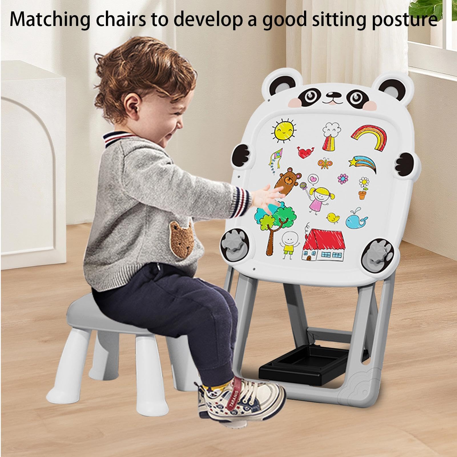 Lavagna nera magnetica, cavalletto artistico per bambini - Lavagna magnetica bifacciale regolabile in piedi | Lavagna da disegno per bambini, lavagna magnetica con staffa pieghevole con sedia per bamb