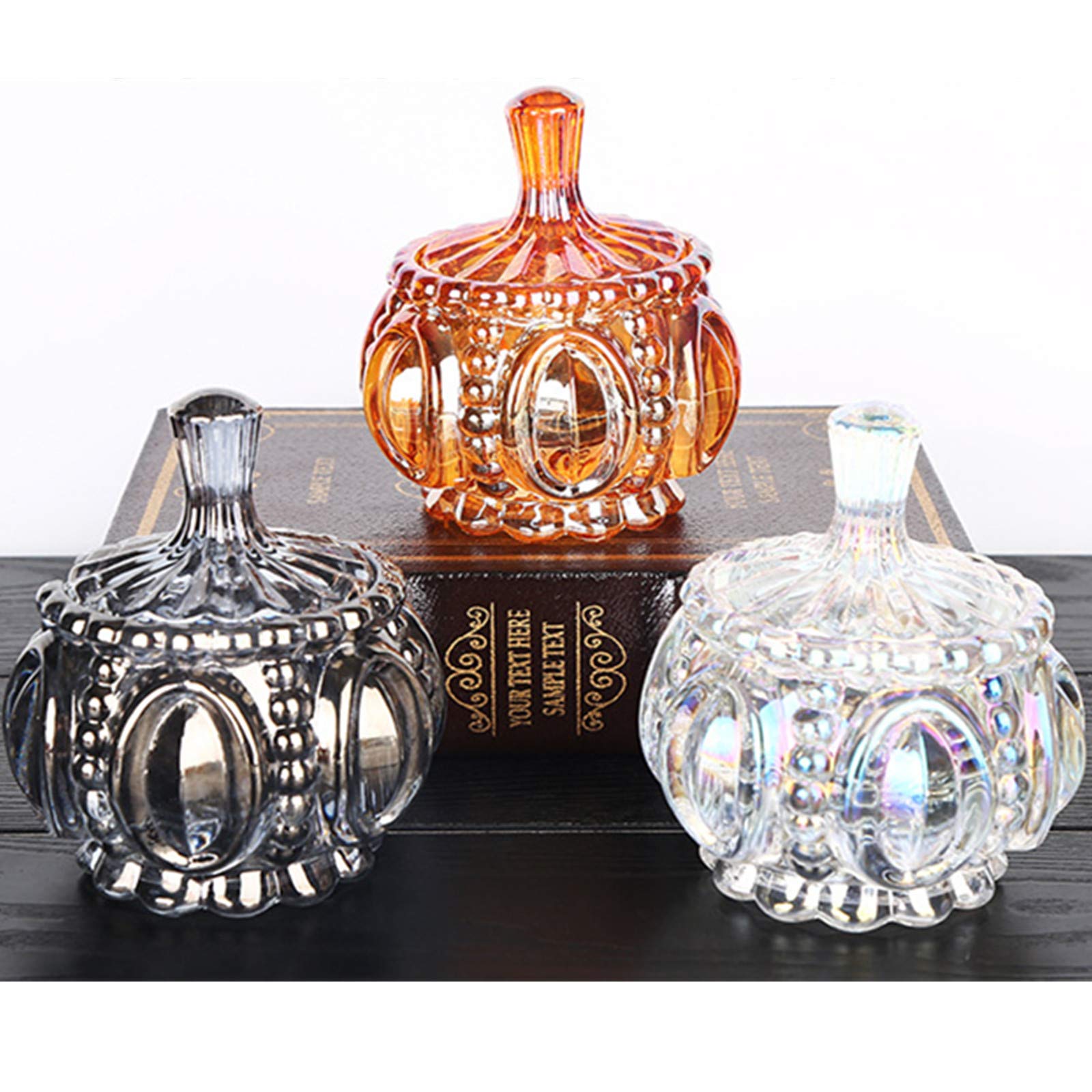 LeYin Embossed Clear Glass Apothecary Jar with Lids, Crystal Jewelry Box Candy Jar Containers Wedding Candy Buffet Jars Food Jar