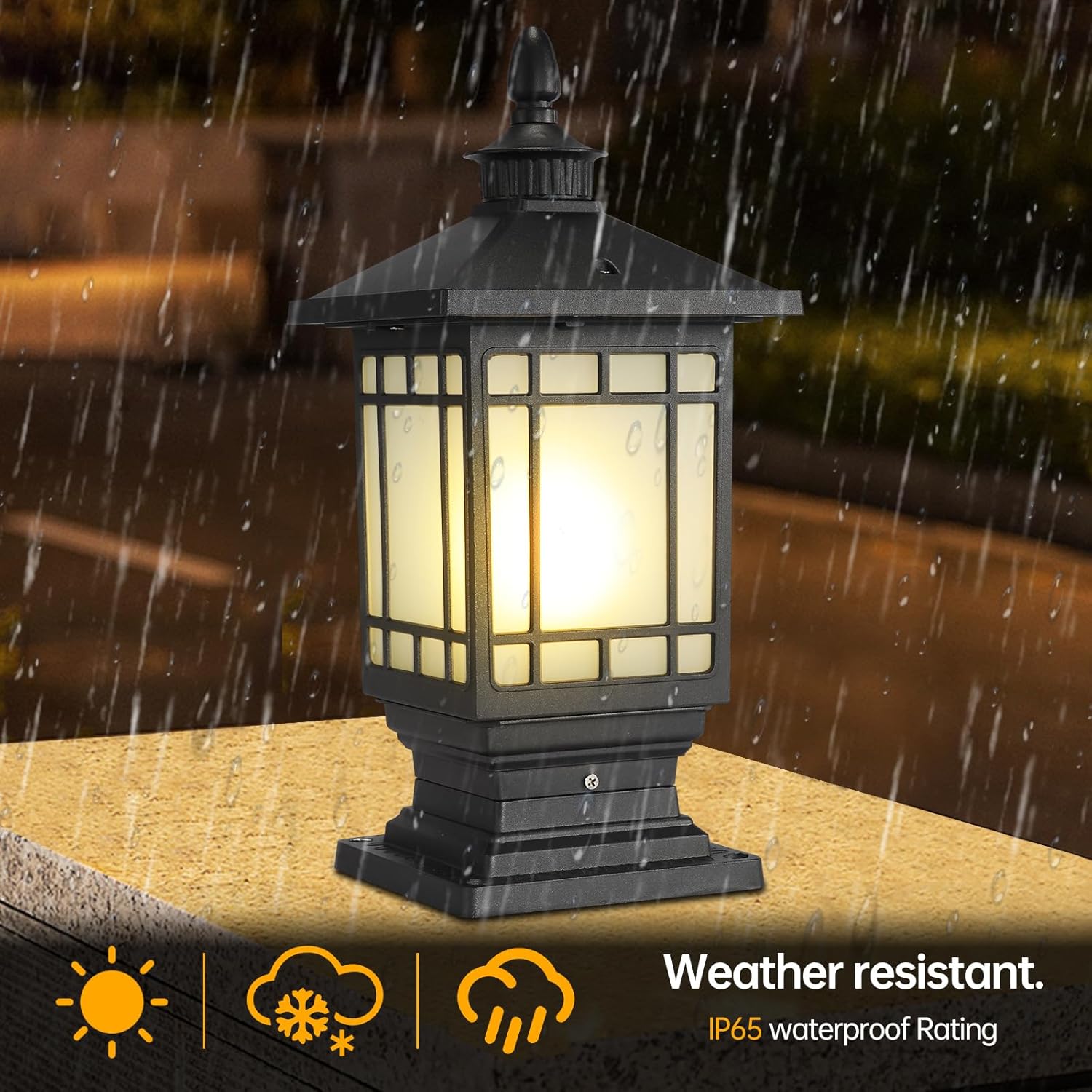 Outdoor Column Lights, Outdoor External Patio Landscape Glass Post Lantern E26 Fixture Traditional Waterproof Garden Post Light Aluminum Modern Fence Pillar Lamp