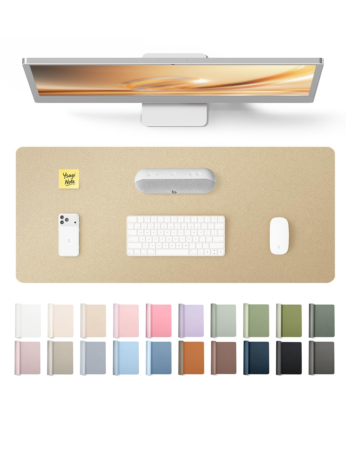 YSAGi Leather Desk Pad Protector, Office Desk Mat, Large Mouse Pad, Non-Slip PU Leather Desk Blotter, Laptop Desk Pad, Waterproof Desk Writing Pad for Office and Home (Gold, 23.6" x 13.8") Gold 23.6" x 13.8"