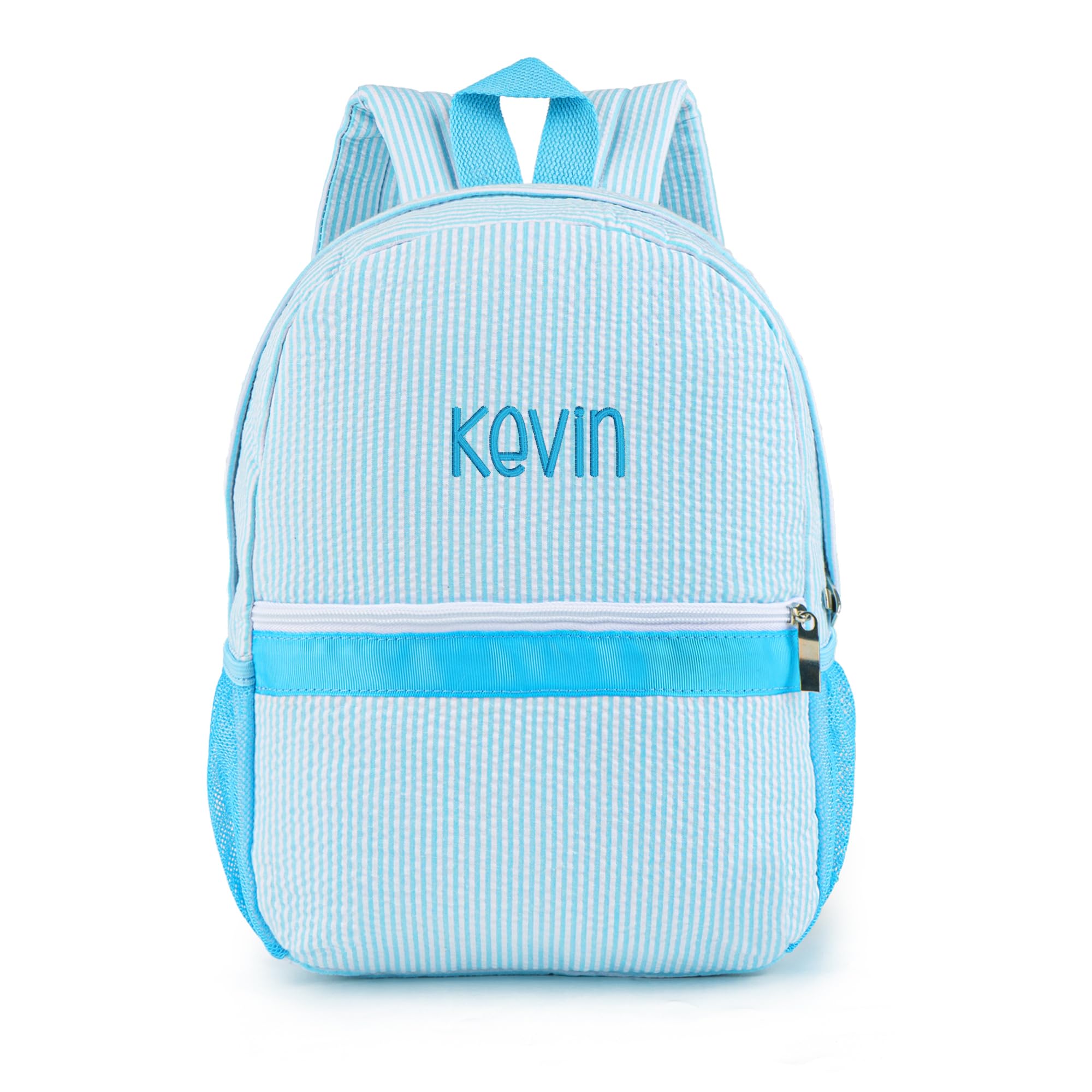 MT WORLD Kids Seersucker Backpack Personalized Toddler Backpack for Girls Boys Age 2-4 with Embroidered Name - Custom Toddler Bookbag Baby Daycare Bag