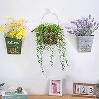 Vista 2 de GDYOOSHOW 3 macetas colgantes de metal galvanizado de 7.4 pulgadas de alto para colgar en la pared rústica, cubo de flores Echelon, maceta de pared