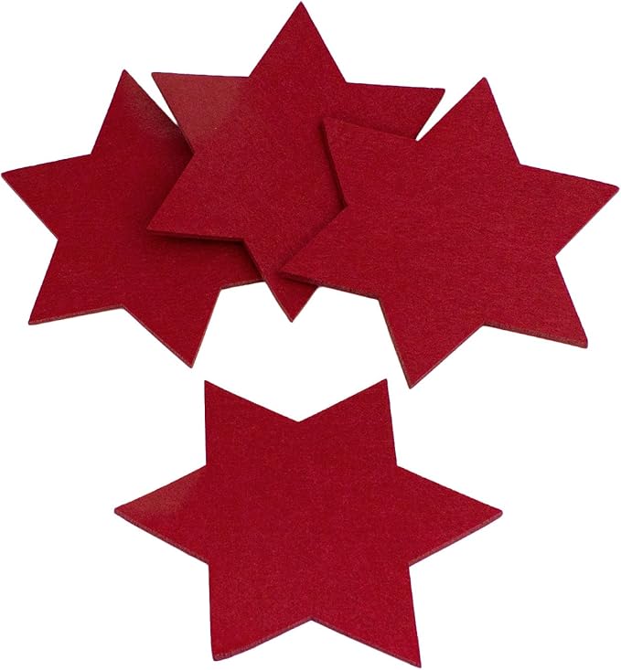Oblique-Unique® Filzuntersetzer Sterne 4er Pack Glasuntersetzer Weinrot Ø 20cm für Tisch und Deko – Weihnachten