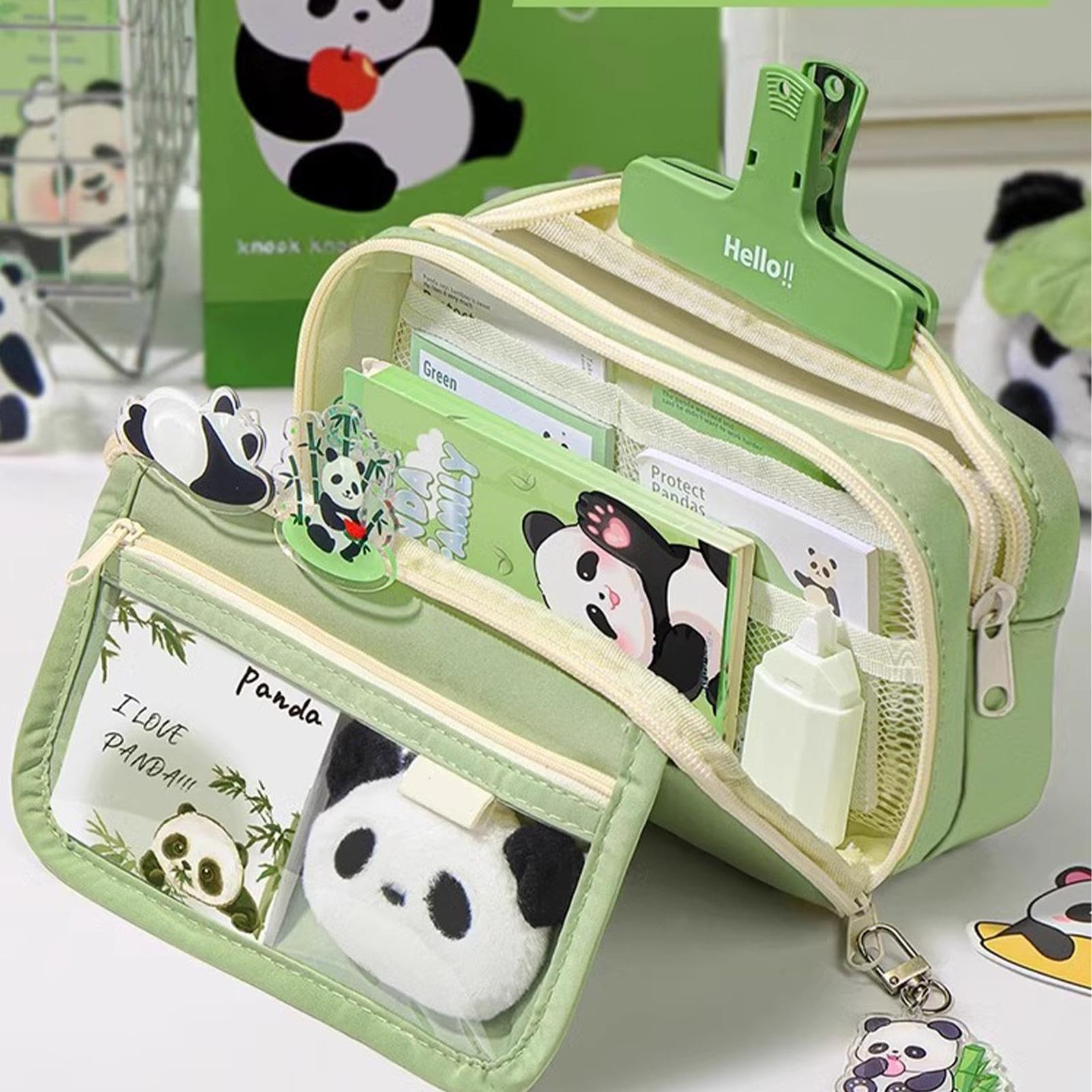 Trousse Scolaire Panda Grande Capacité Étui à Crayons Kawaii Sac à Crayons Plusieurs Compartiments