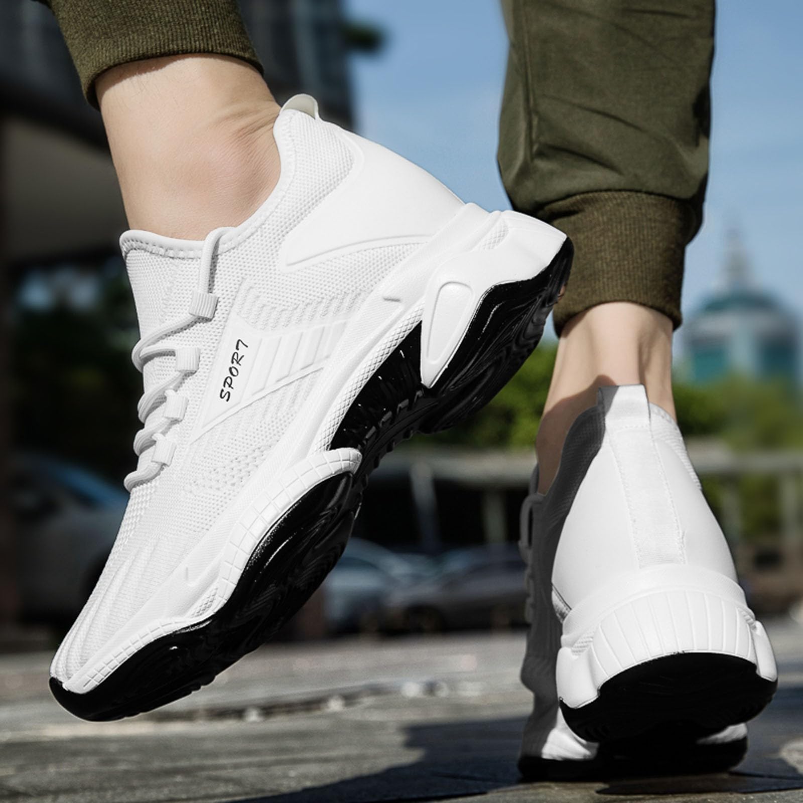 Scarpe da uomo con tacco invisibile 6 cm/8 cm/10 cm Taller Sneakers Mesh Punta Rotonda Scarpe Leggero Basquette Confortevoli Ascensore Passeggiata Fitness Escursionismo