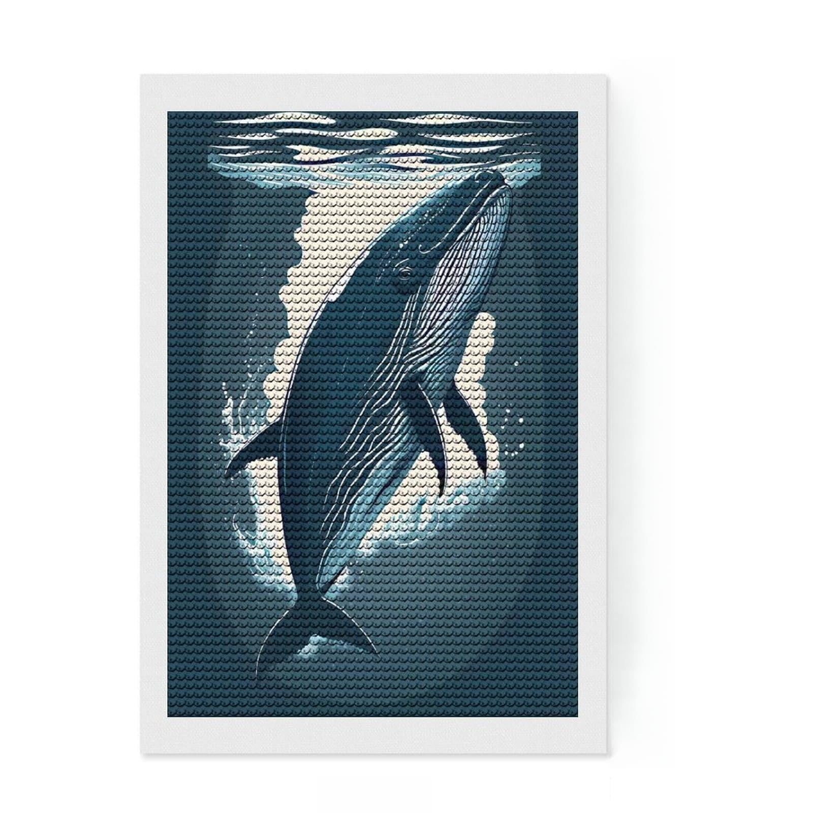 Junmoney Humpback Whale Diamond Painting Set 8"x12", Fun Craft Experience, Sparkling Round Gems, Office Decor, for Adults, Adhesive Canvas