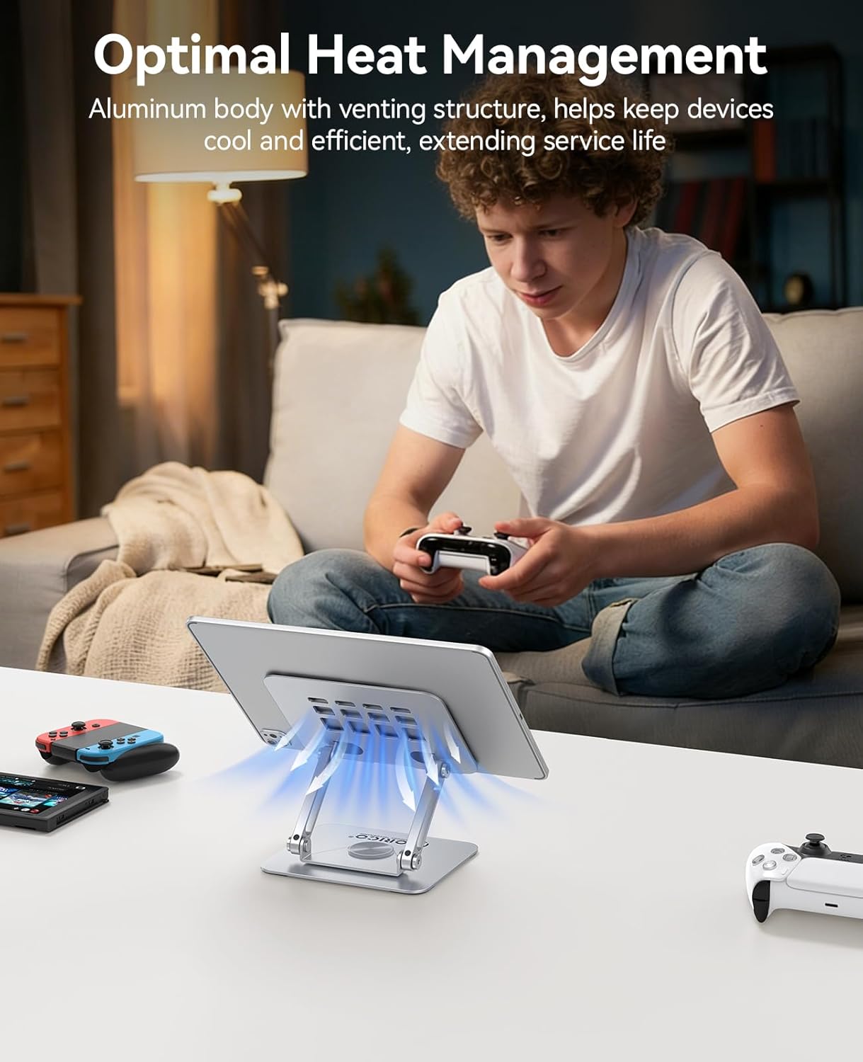 ORICO 360° Rotating Tablet Stand for iPad up to 12.9 Inch, Foldable Tablet Stand for Desk, Aluminum Alloy, Compatible with iPad Pro/Air/Mini, Kindle, Galaxy Tab, Fire, iPhone, Switch - FB2, Silver