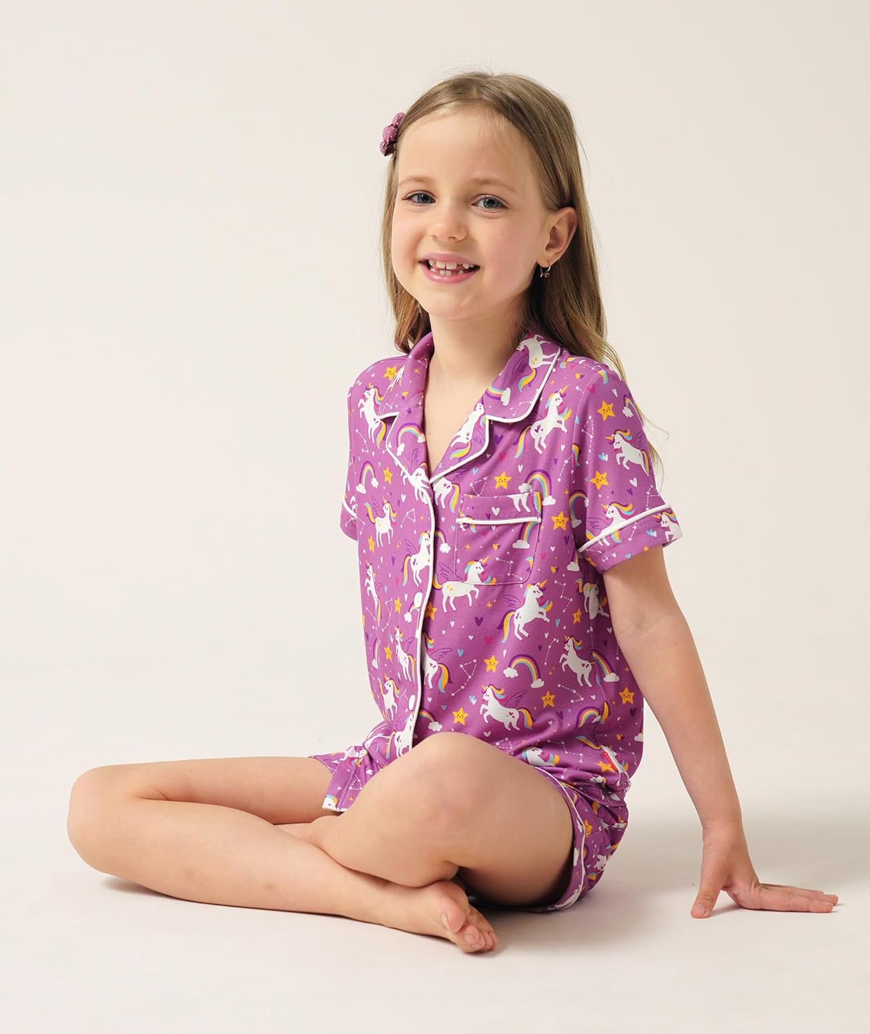 Boys Girls Pajama Set Soft Bamboo Viscose Short Sleeve Button Down 2 Piece Sleepwear - Image 6