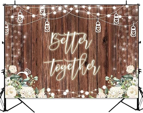 Miniatura 2 de Sensfun Better Together - Telón de fondo para despedida de soltera, boda, flores blancas de madera rústica, decoración de fiesta de compromiso,