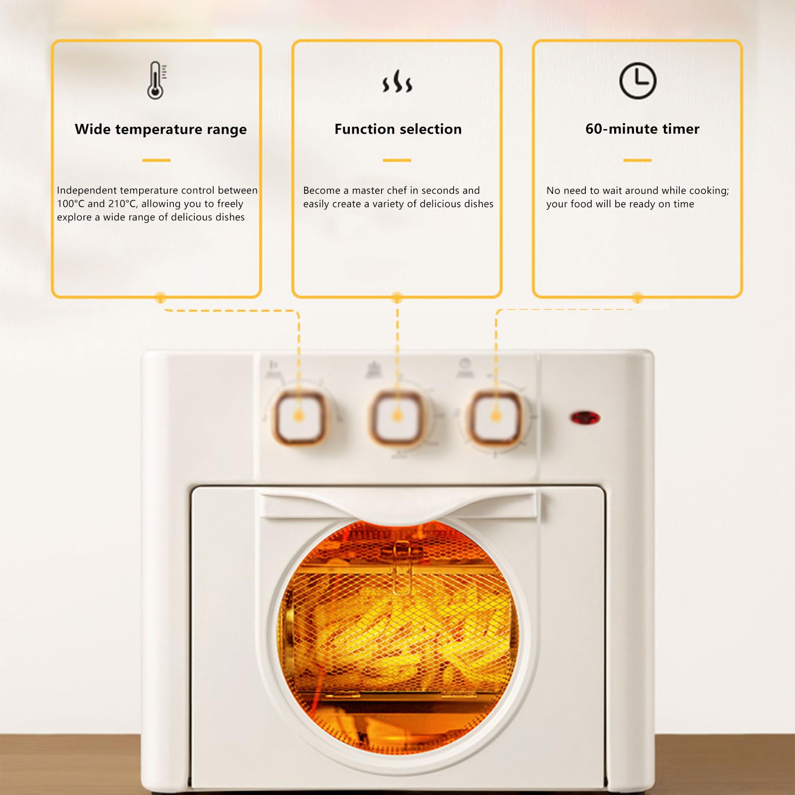 Forno Multifunzione Domestica, Forno a frigorifera elettrica da 18 Litri da 1200 W. Fryer elettrica con 3 manopola Meccanica, Combinazione di Forno tostapane a frigo