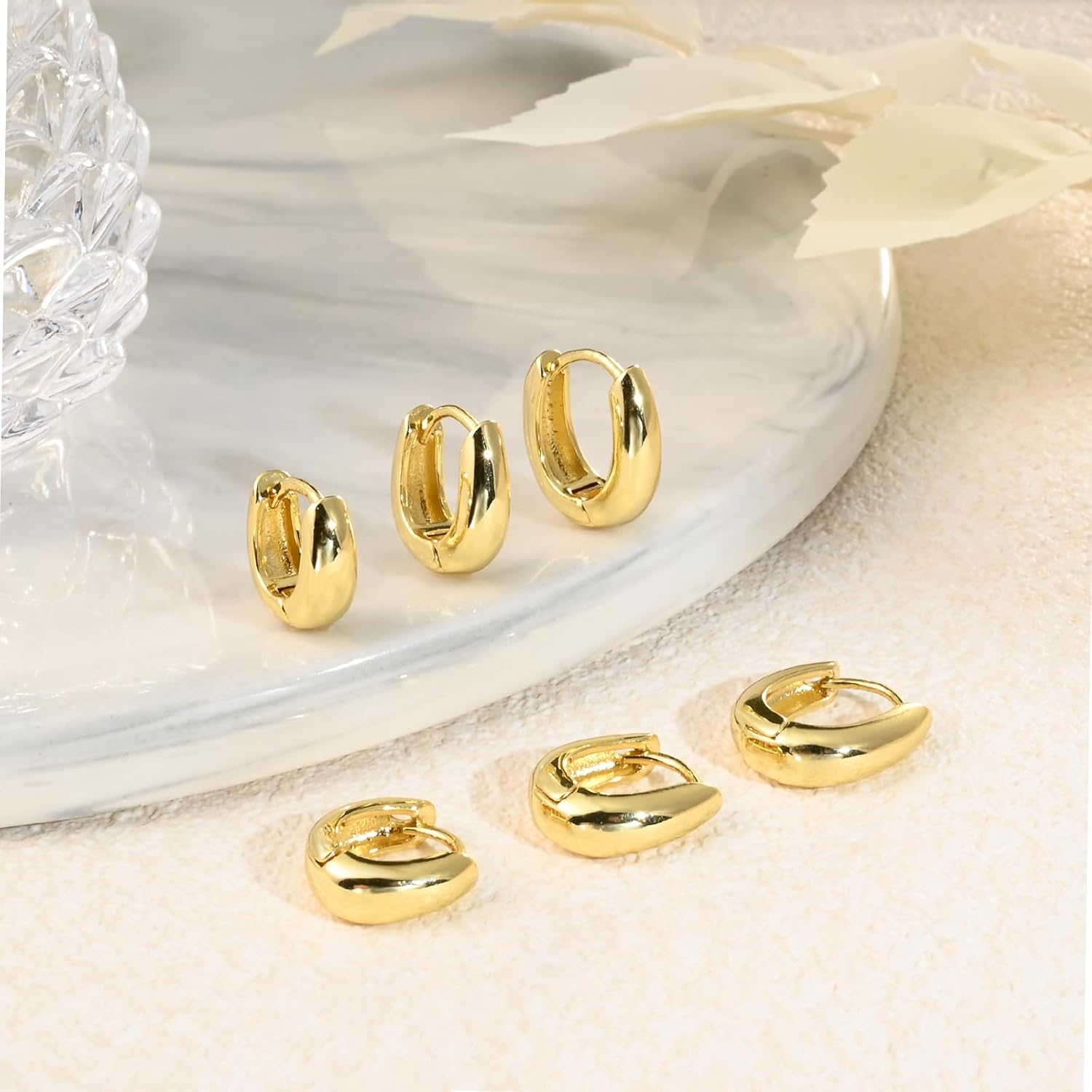 3Pairs Small Gold Huggie Hoop Earrings Set for Women, Hypoallergenic Lightweight 14K Gold Plated Chunky Hoops Jewelry for Gifts - Image 6