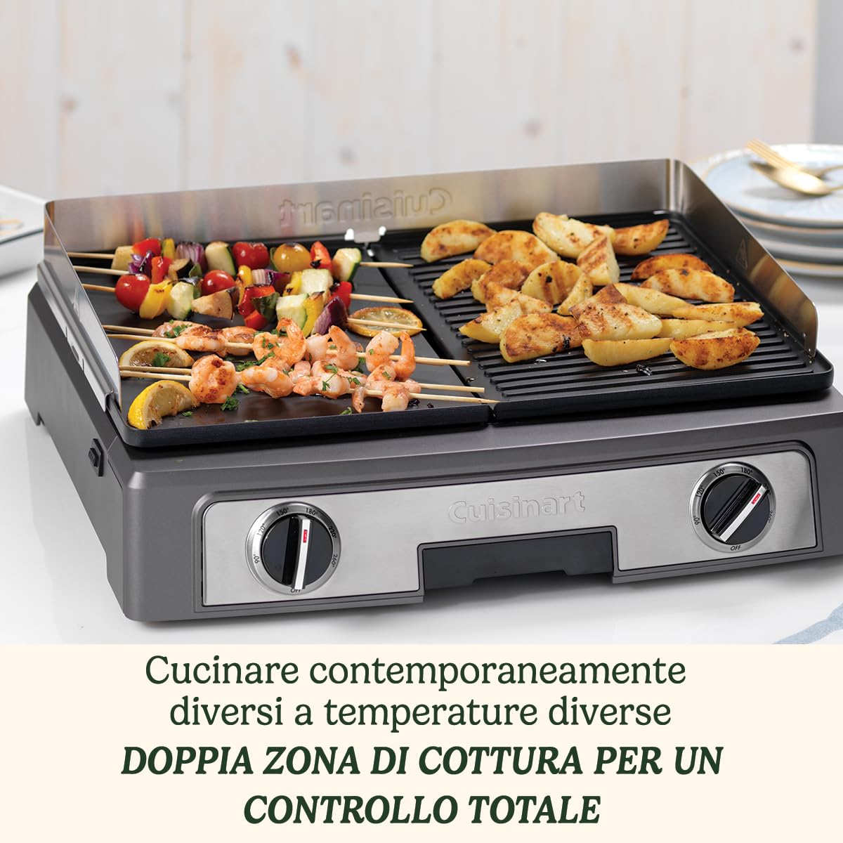 Cuisinart Dual sided Hot Plate Entertaining Grill & Griddle | XL Electric Plancha Grill | Piastra rimovibile antiaderente, Dual-zone Health Grill | Temp Control 90°C-260°C