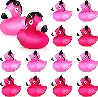 Vista 1 de Juego de 12 patos de goma de color rosa intenso a granel, juguetes de baño para baby shower, fiesta de cumpleaños, premios en el aula