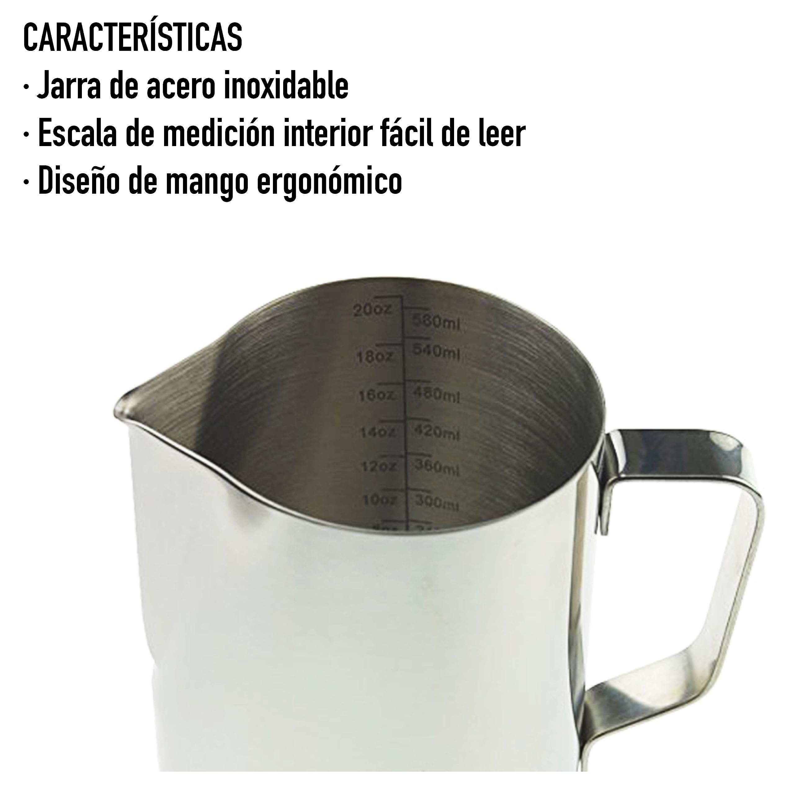 Jarra de leche Barista de 600 ml para máquina de café, jarra de espuma de leche, jarra de vapor de metal, jarra de vapor de leche ideal de acero inoxidable para espumar leche accesorios de máquina de