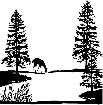 Amazon Com Pine Tree Lake Deer Scene 4 Black 15cc505 Fused Glass Decals Arts Crafts Sewing