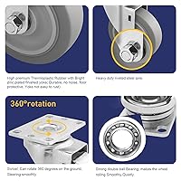 Vista 34 de SY America 3.5" 4 Pack Plate Caster, Thermoplastic Light Heavy Duty Rubber Gray Swivel Caster, Top Plate Casters, 1200 lbs Total Capacity