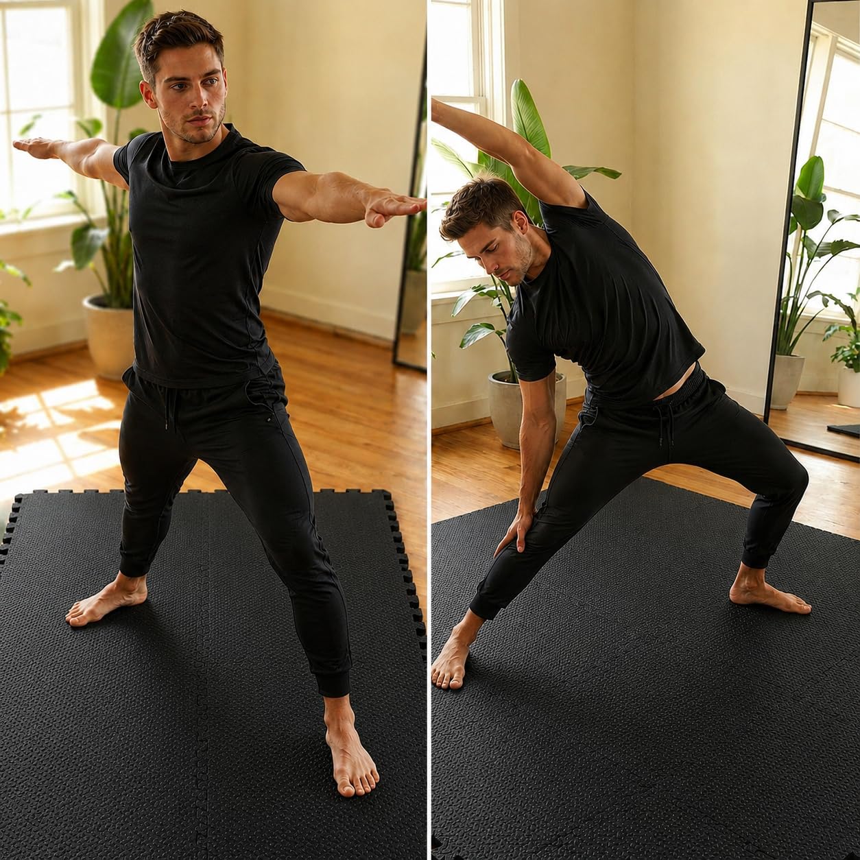 LPVS Tapis de Sol - Dalles Protection Sport - 18 Dalles Mousse 1.2 cm Épaisseur + 27 Bordures - Antidérapant Anti Bruit - Puzzle Fitness - Idéal Gym Banc Salle Sport Garage Tatami - sans BPA