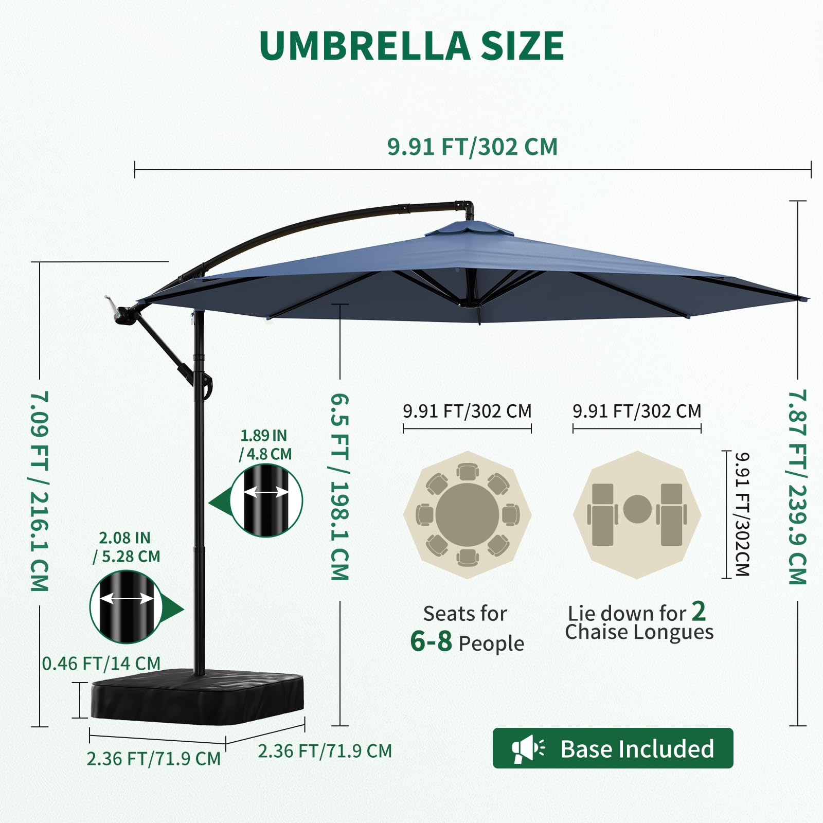 300 cm Ampelschirm mit Ständer & Sandsäcken, Sonnenschirm für Terrasse Garten Balkon, 360° Drehbar, Neigbar, UV-Schutz, Wasserabweisend, Windstabil, Große Schattenfläche