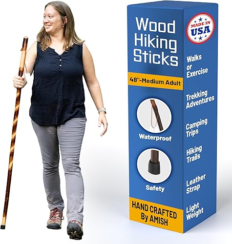 Bastones de madera rústica para senderismo, bastones hechos a mano para niños, mujeres y hombres, bastones de senderismo con correa de cuero para la
