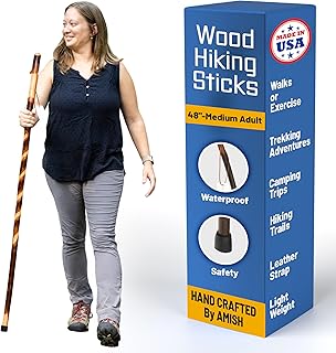 Handmade Wooden Walking Cane for Men Women Seniors with Genuine Leather Wrist Strap for Hiking, Walking and Outdoor Trekking - Made in USA