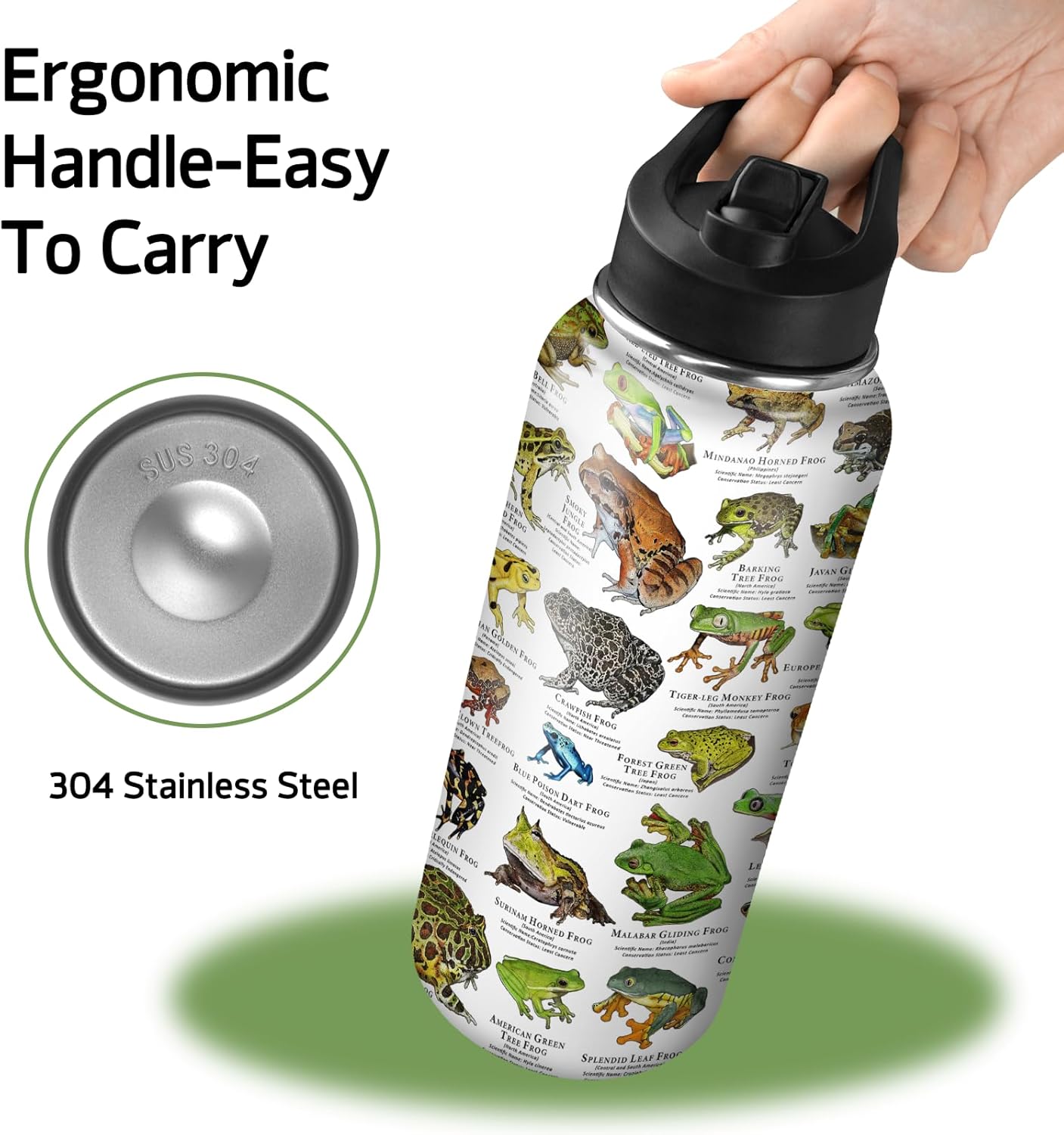 Frog Water Bottles with Straw, 32 Oz Insulated Stainless Steel Tumbler Cup Mug Frog Gifts for Women Girls Frog Lovers - Image 3
