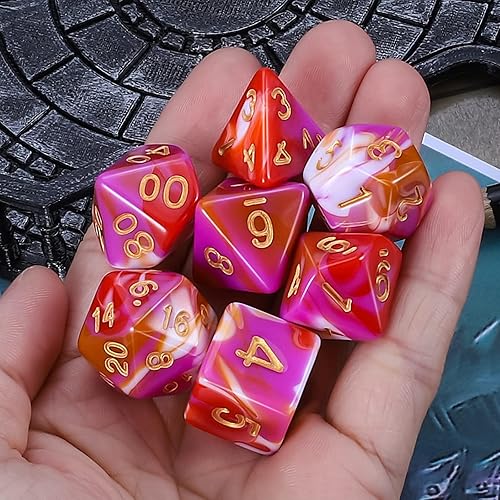 Miniatura 103 de CiaraQ DND - Juego de dados poliédricos para juegos de rol de Dungeons and Dragons RPG MTG, con 1 bolsa de dados (rosa + amarillo) Rosa +