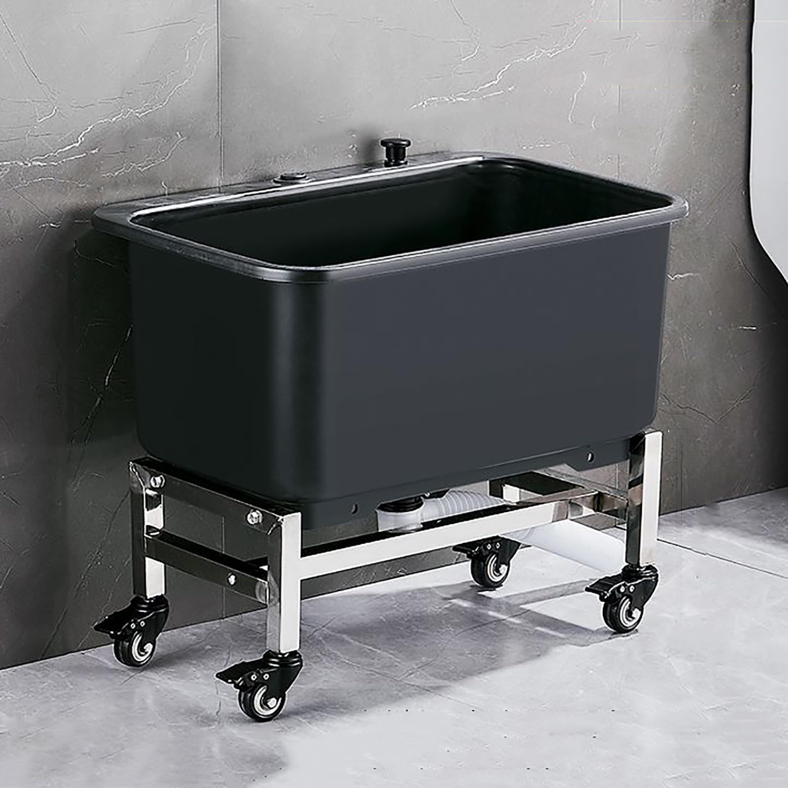 AYCDL Black Floor Mop Sink with Deep Basin & Wheels - Removable Free Standing Utility Sink for Laundry, Garage Washing Station, Commercial Mop Sink, 15.7" W,Black-W 23.6