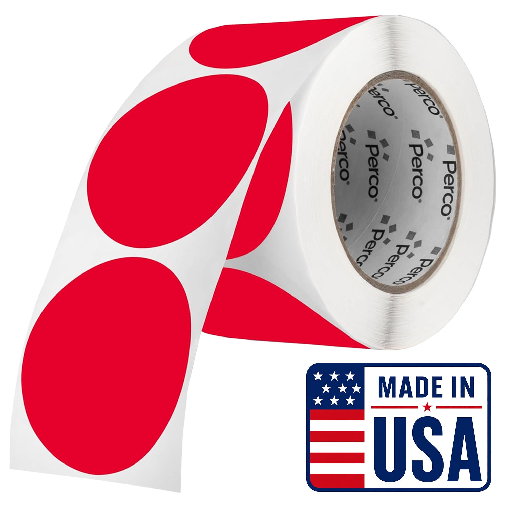 Perco Red Round Circle Dot Sticker 3-Inch Labels with Perforation for Easy Tear-Off, 500 Stickers per Roll - Sale, Discount &amp; Urgent Signage, Warning Labels, High Visibility - Made in USA