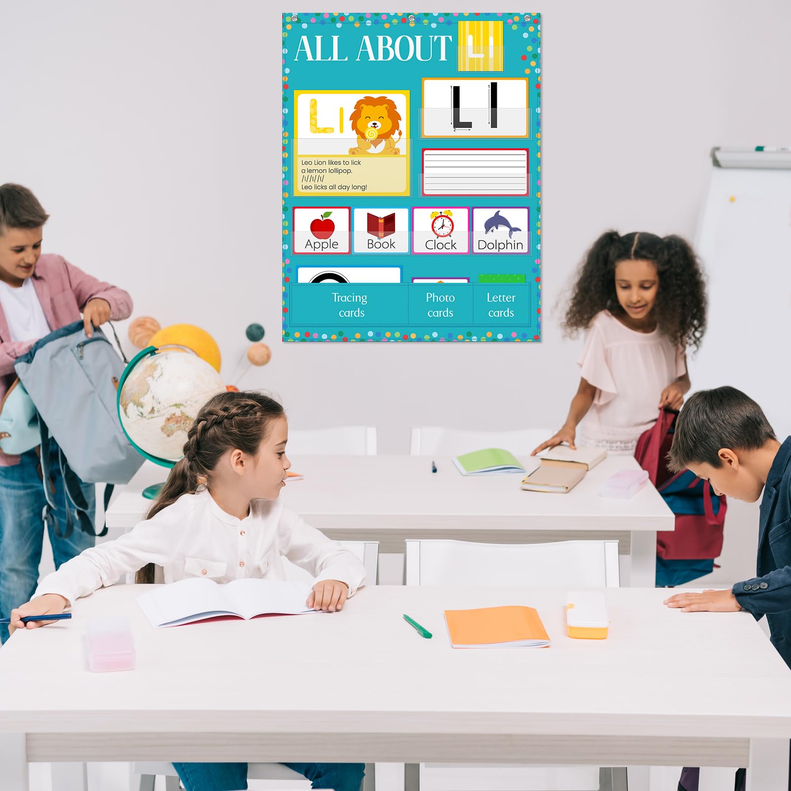 Motiskyy 34" x 27" All About Letters Pocket Chart Alphabet Learning Pocket Chart Letter of The Day/Week Activity Wall Alphabet Card for Homeschool Preschool Kindergarten Kid Learning(Blue, Delicate) - Image 7