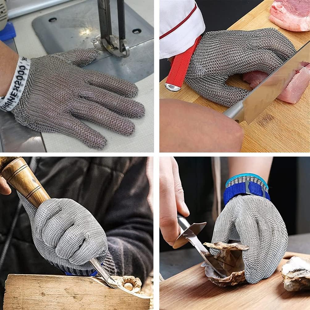 Anti-cut Gloves Stainless Steel Cut Resistant Gloves, Safe Working Butcher Gloves, Woodcarving Glass Cutting Machinery Factory Chain Armor Gloves, 2 Pcs(Small)