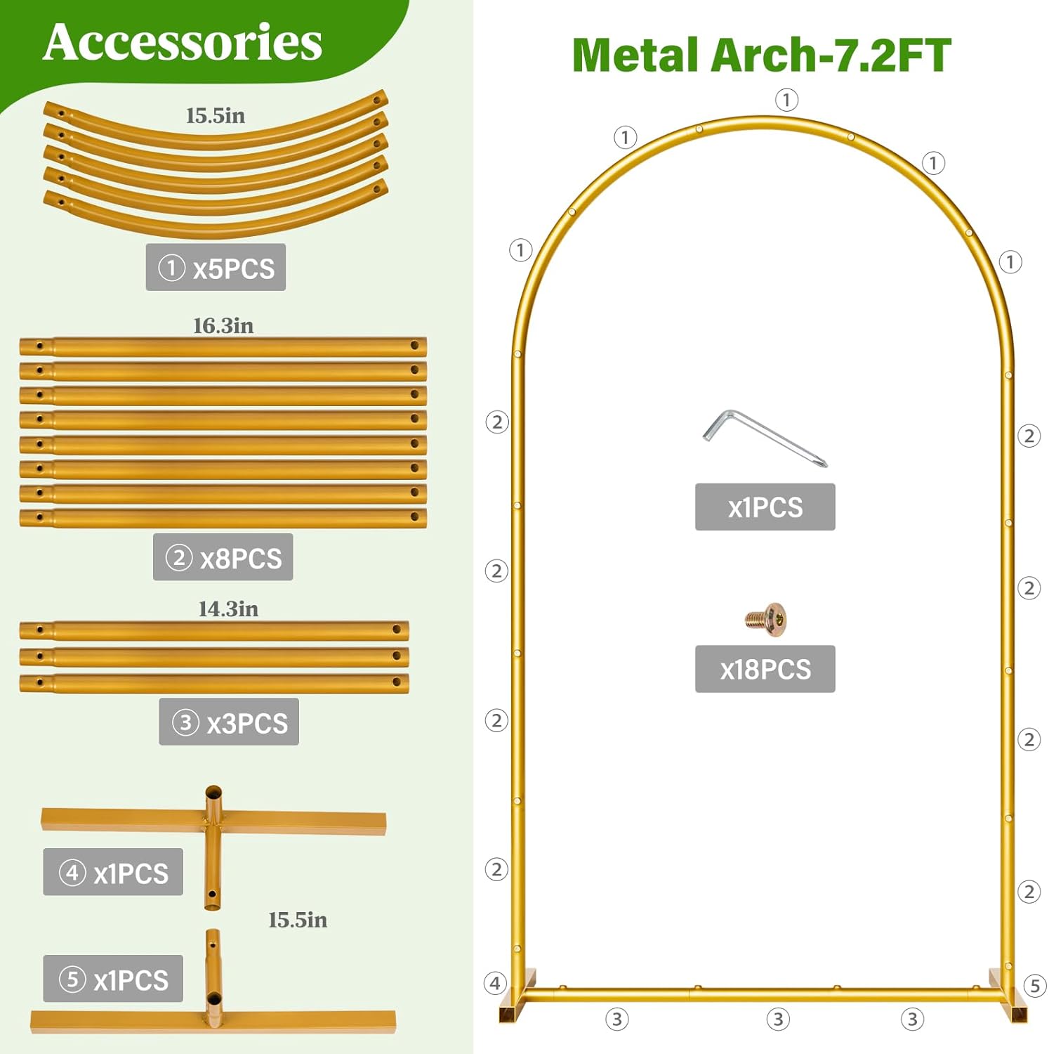 Metal Arch Backdrop Stand Wedding Arch frame Set of 3 (7.2FT/6.6FT/6FT) Gold Backdrop Arch Stand for Wedding Ceremony Birthday Party Baby Shower Graduation Ceremony Decoration