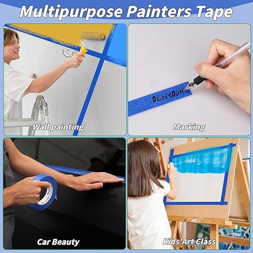 Miniatura 7 de Oleitodh Paquete de 15 cintas azules para pintores a granel, 1 pulgada x 825 yardas, cinta adhesiva para pintores multisuperficie, cinta de pintura
