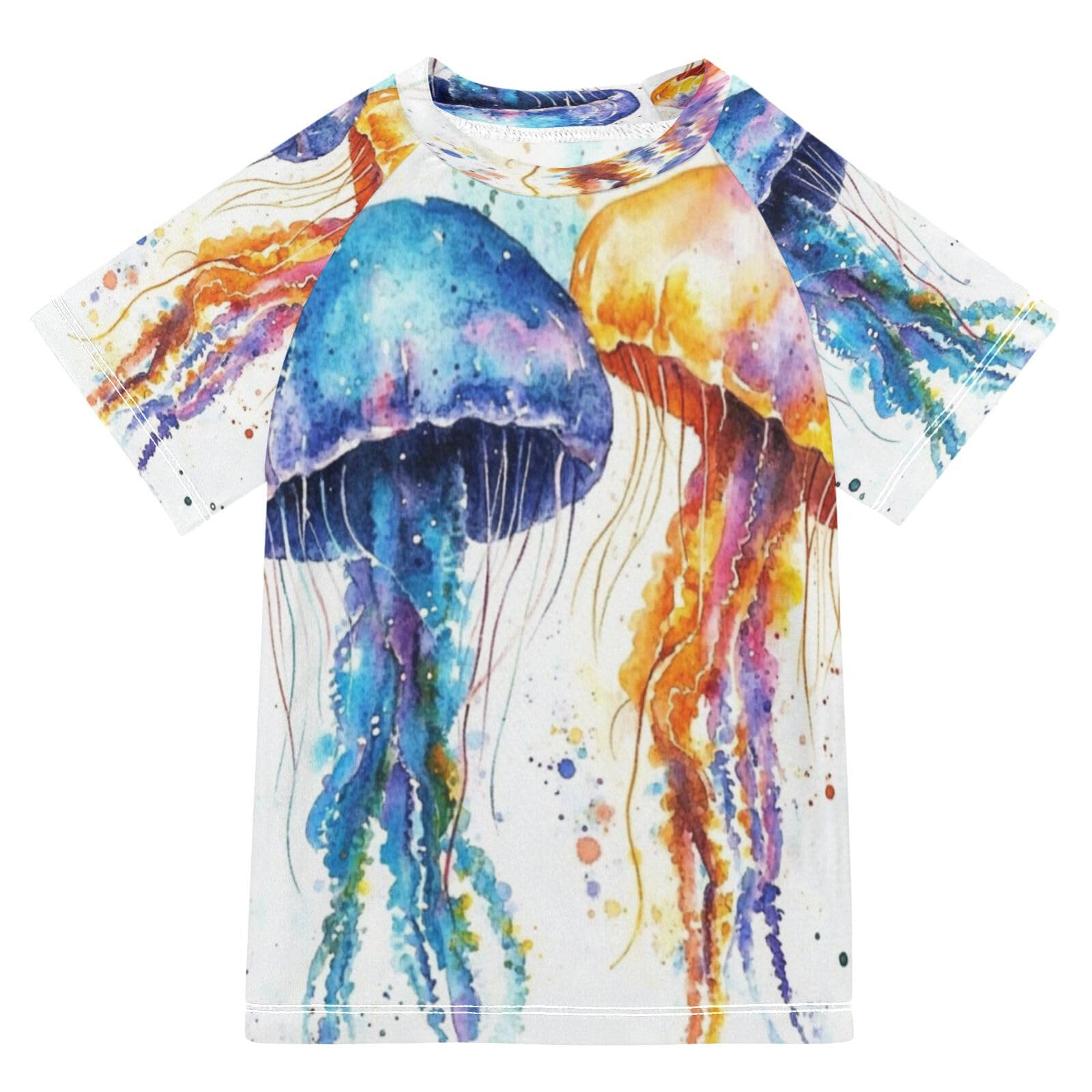 MNSRUU Toddler Boy Rash Guard Short Sleeve Swim Shirt Cartoon Jellyfish Print Rashguard 9-10T Beach Shirts Quick Dry,16