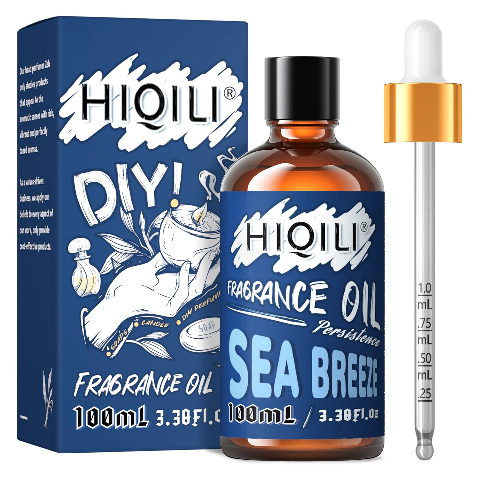 HIQILI Sea Breeze ​Essential Oil 100ml for Aromatherapy, Fresh Scented Fragrance Oil for Diffuser Home Car Office, DIY Candle Soap Perfume Lotion Shampoo Making Supplies 3.38 Fl Oz