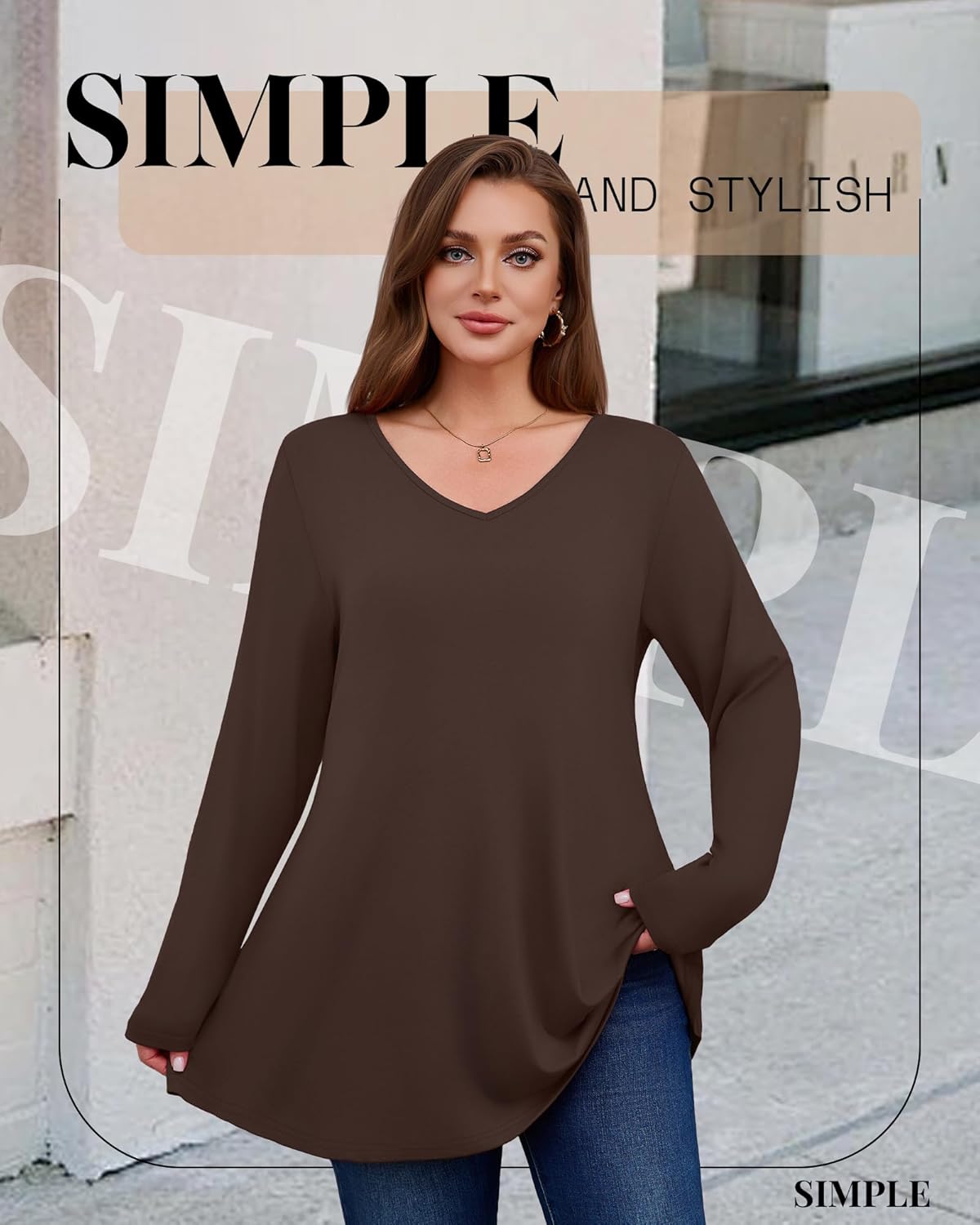 3 Pack Women's Plus Size Tunic Tops V Neck Long Sleeve Shirts Loose Fit Casual Flowy Tees with Leggings - Image 3