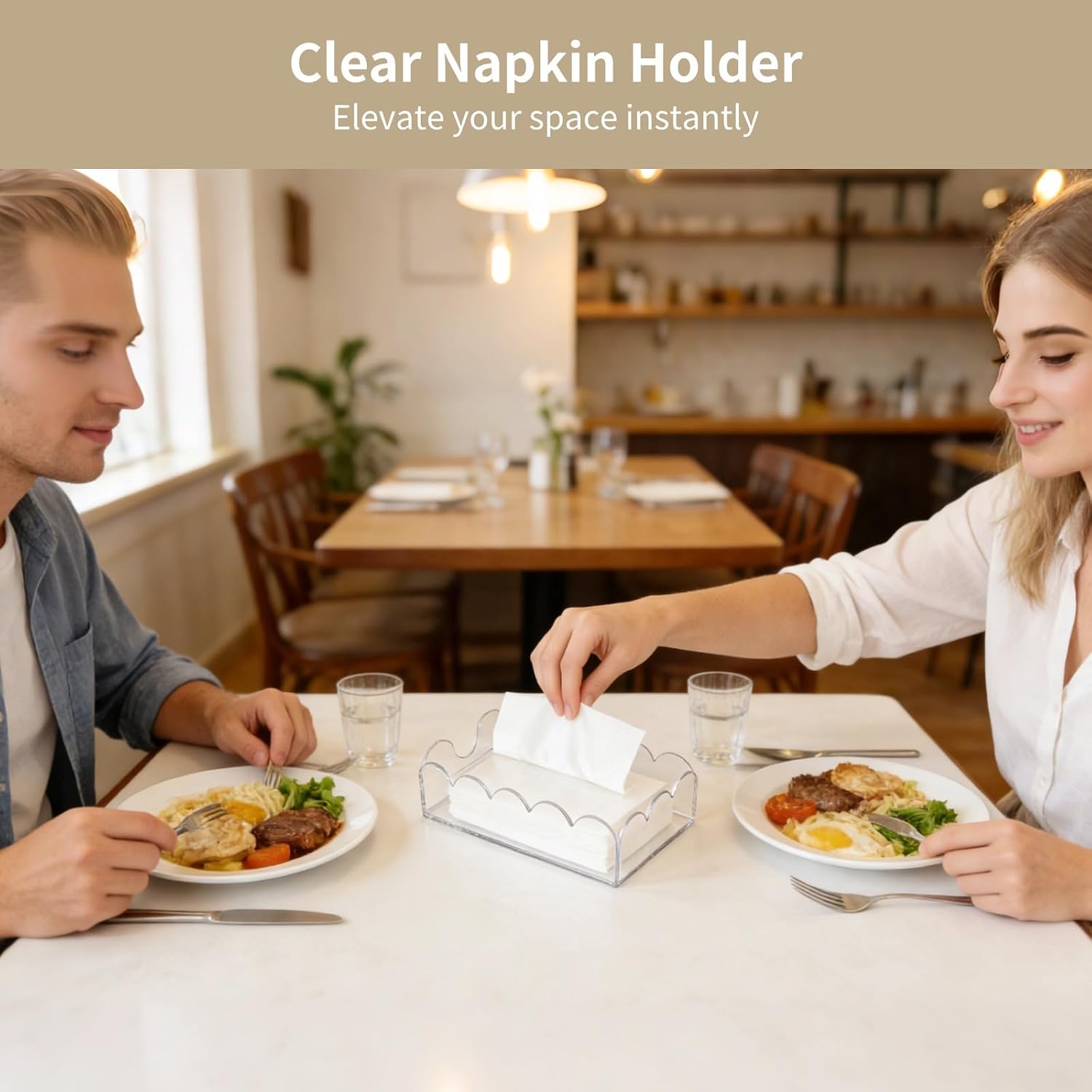 Clear Acrylic Tissue Box, Crystal Transparent Napkin Holder, Guest Towel Box with Wide Opening Design, Non-Slip Universal 9.1 x 5.1 Inch Tissue Organizer for Bathroom, Bedroom, Office Countertop