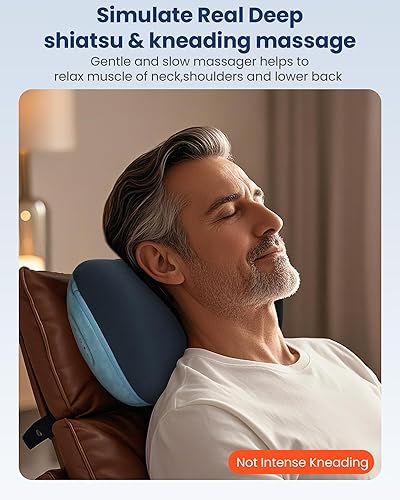 Miniatura 3 de COMFIER Shiatsu Masajeador de cuello y espalda con calor, almohada masajeadora de cuello con tejido profundo 3D, inalámbrico y portátil, alivia la